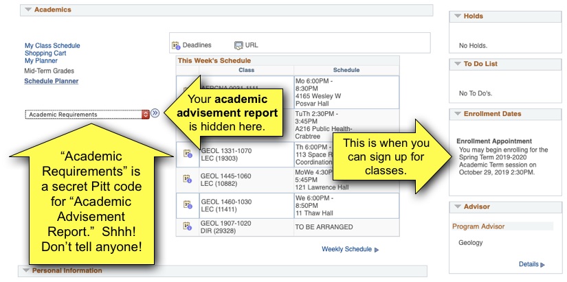 A screenshot of the PeopleSoft interface for accessing your Academic Advisement Report