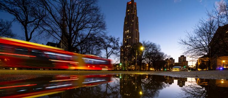 Cathedral of learning at night.